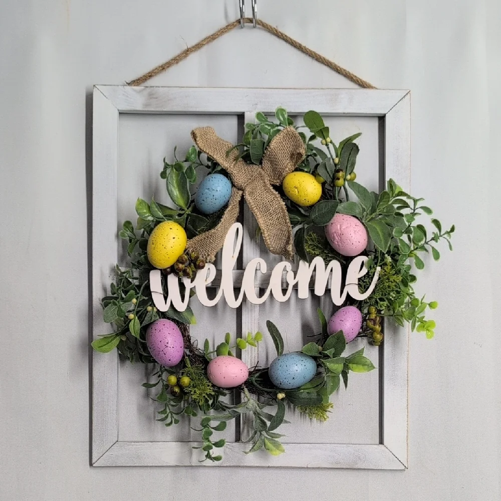 Hobby Lobby Easter Wreath with Pastel Eggs and Greenery